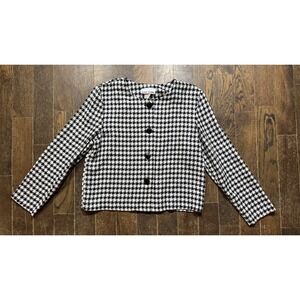 Toni Todd Blazer Women's Size 12 Short Black White Checkered 4 Button Front VTG